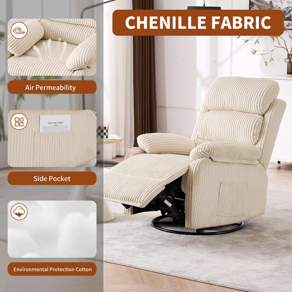 Beige Velvet Rocking Recliner Chair with Side Pocket N402