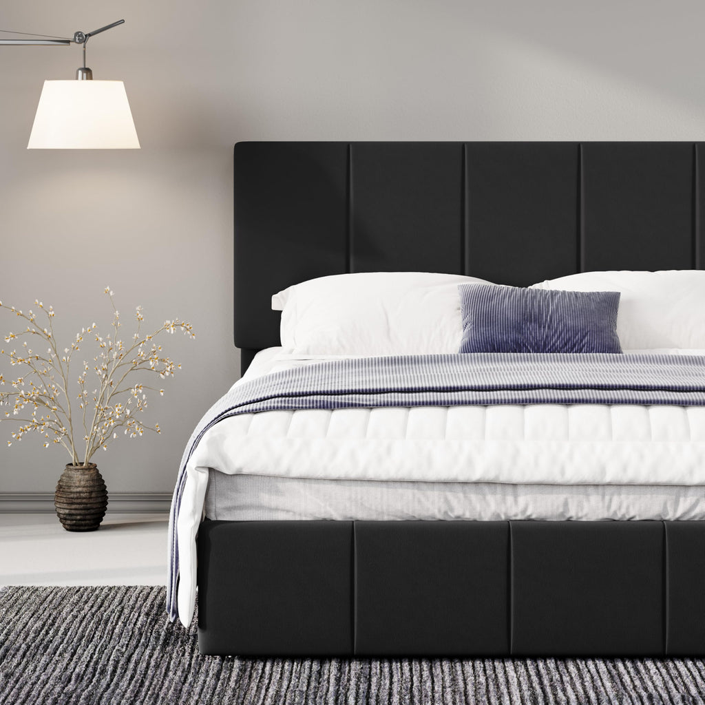 Queen Size Black Dutch Velvet Upholstered Platform Bed Frame R1768