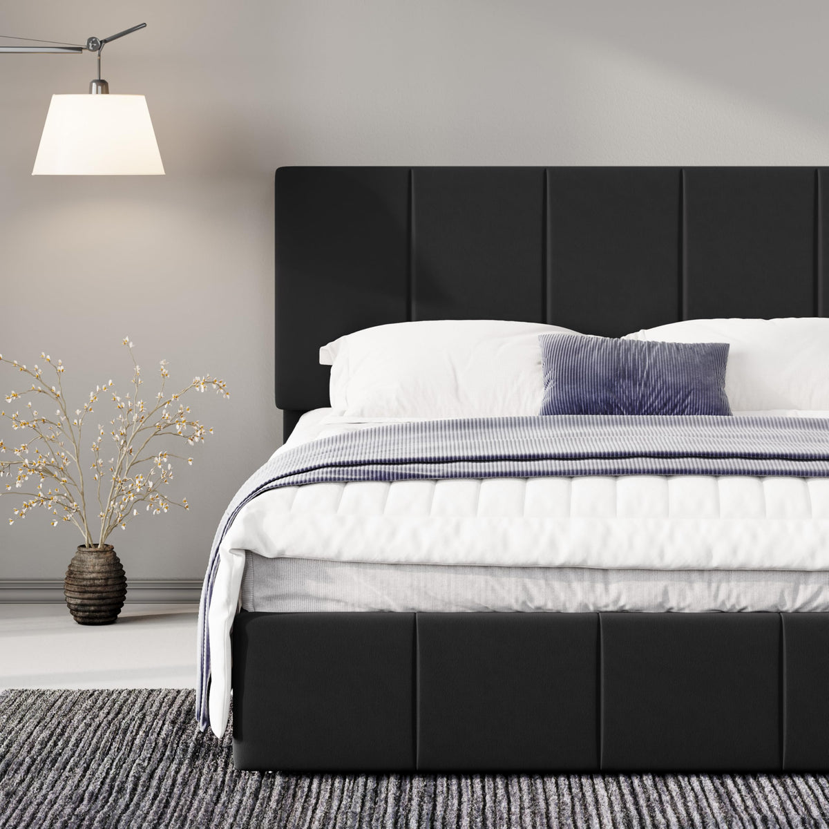 Queen Size Black Dutch Velvet Upholstered Platform Bed Frame R1768