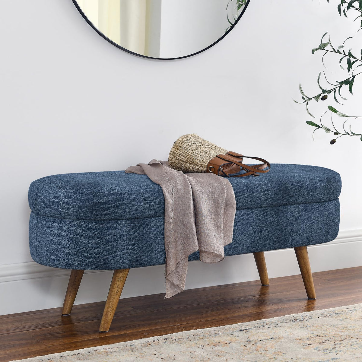 Oval Storage Bench with Rubber Wood Legs Y923