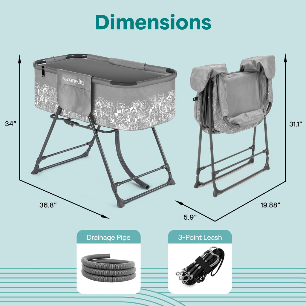 Foldable Dog Bath Tub with Drain Hose, 130 lb Capacity, Gray L571