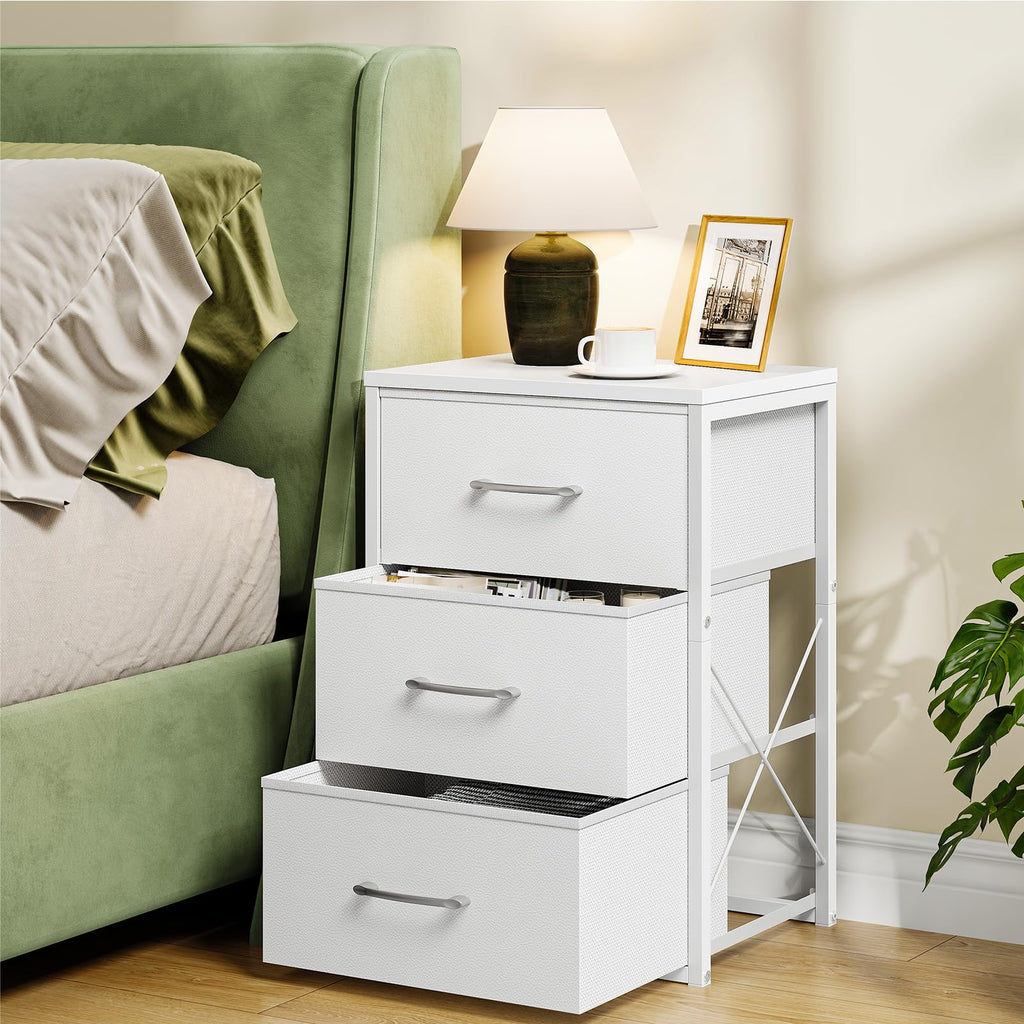 White 3 Drawer Fabric Storage Dresser with Wooden Top Z69269