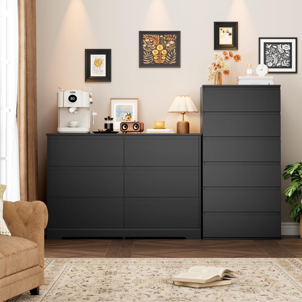 Black 6 Drawer Double Dresser L463359