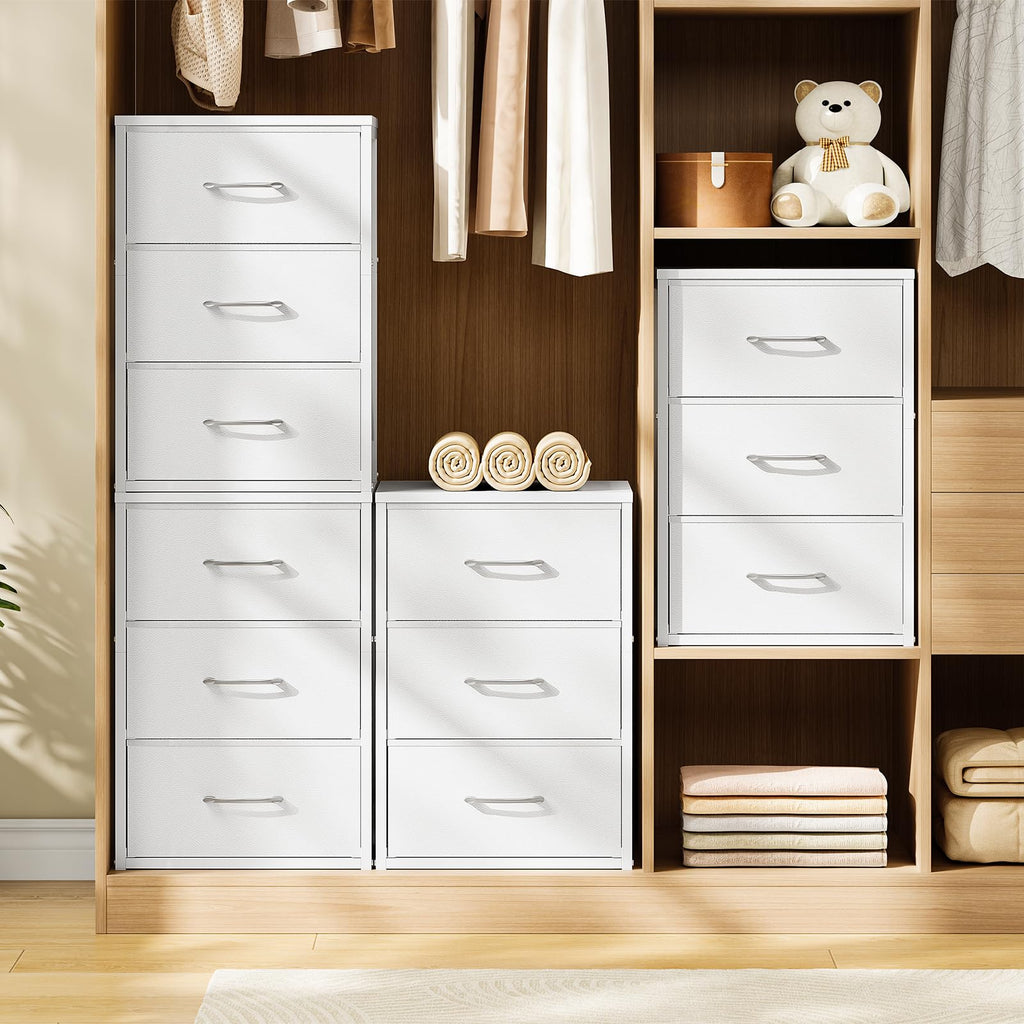 White 3 Drawer Fabric Storage Dresser with Wooden Top Z69269