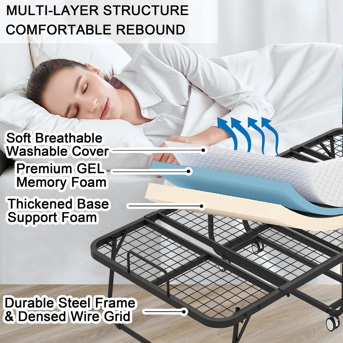 Folding Bed with 5" Memory Foam Mattress Twin Size Metal Frame G863126