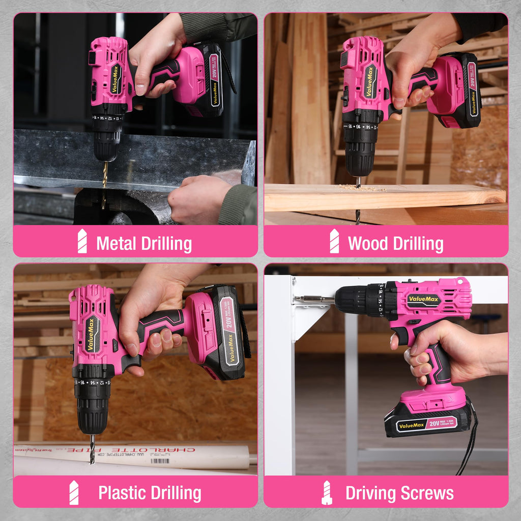 Pink 20V Cordless Drill Set with Battery and Charger T851