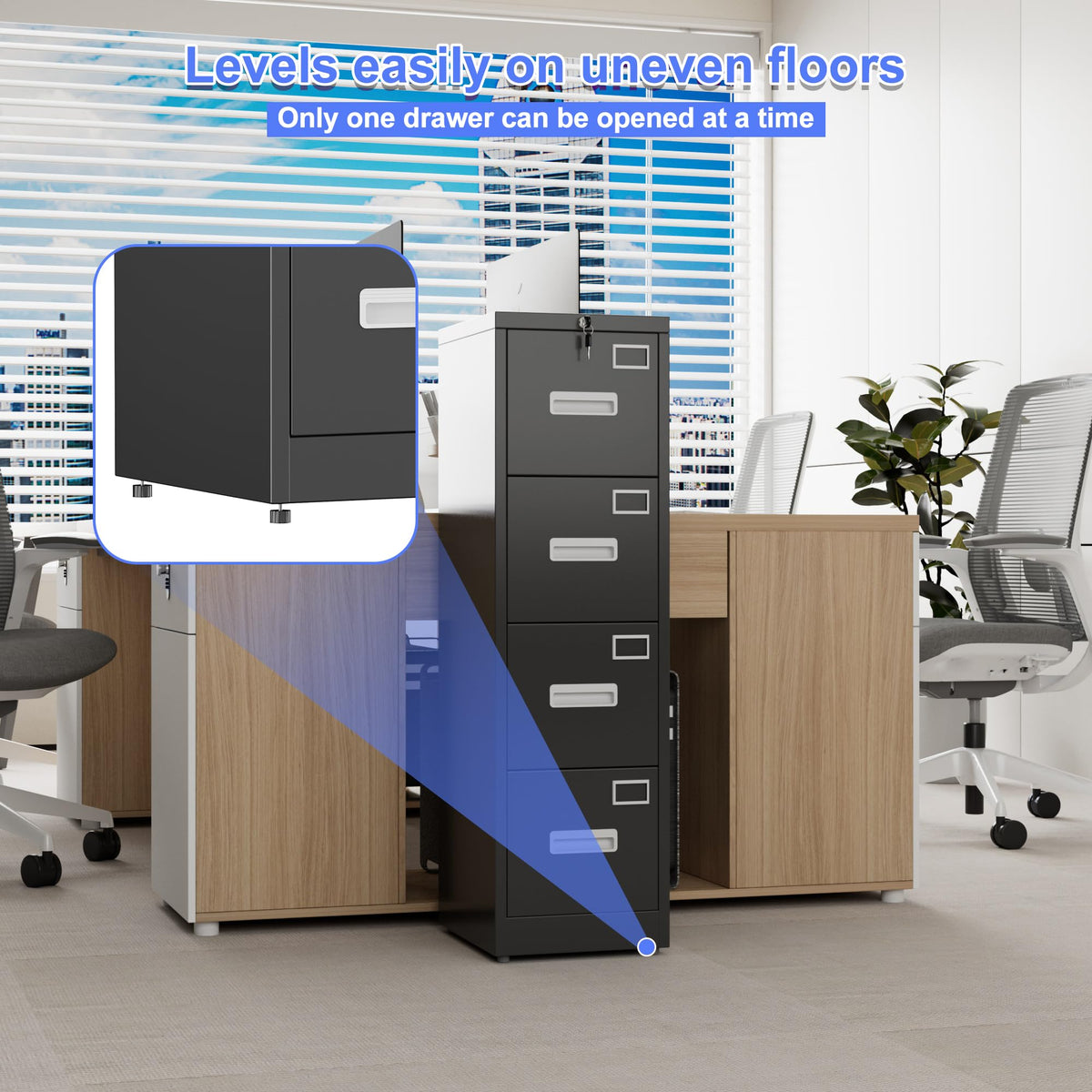 Black 4-Drawer Metal File Cabinet with Lock U329