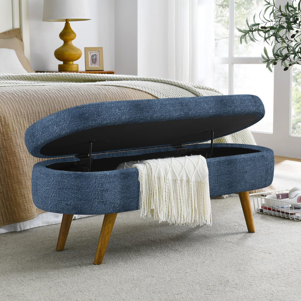 Oval Storage Bench with Rubber Wood Legs Y923
