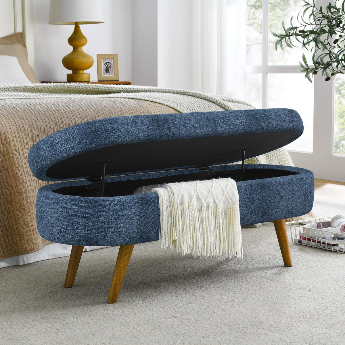 Oval Storage Bench with Rubber Wood Legs Y923