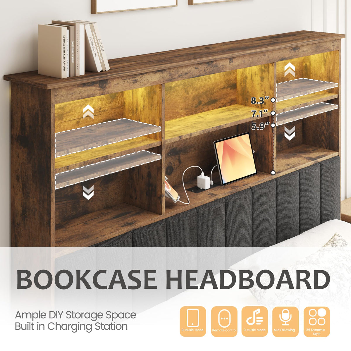 Queen Bed Frame with Headboard, Wood Bed Frame with Storage O2269