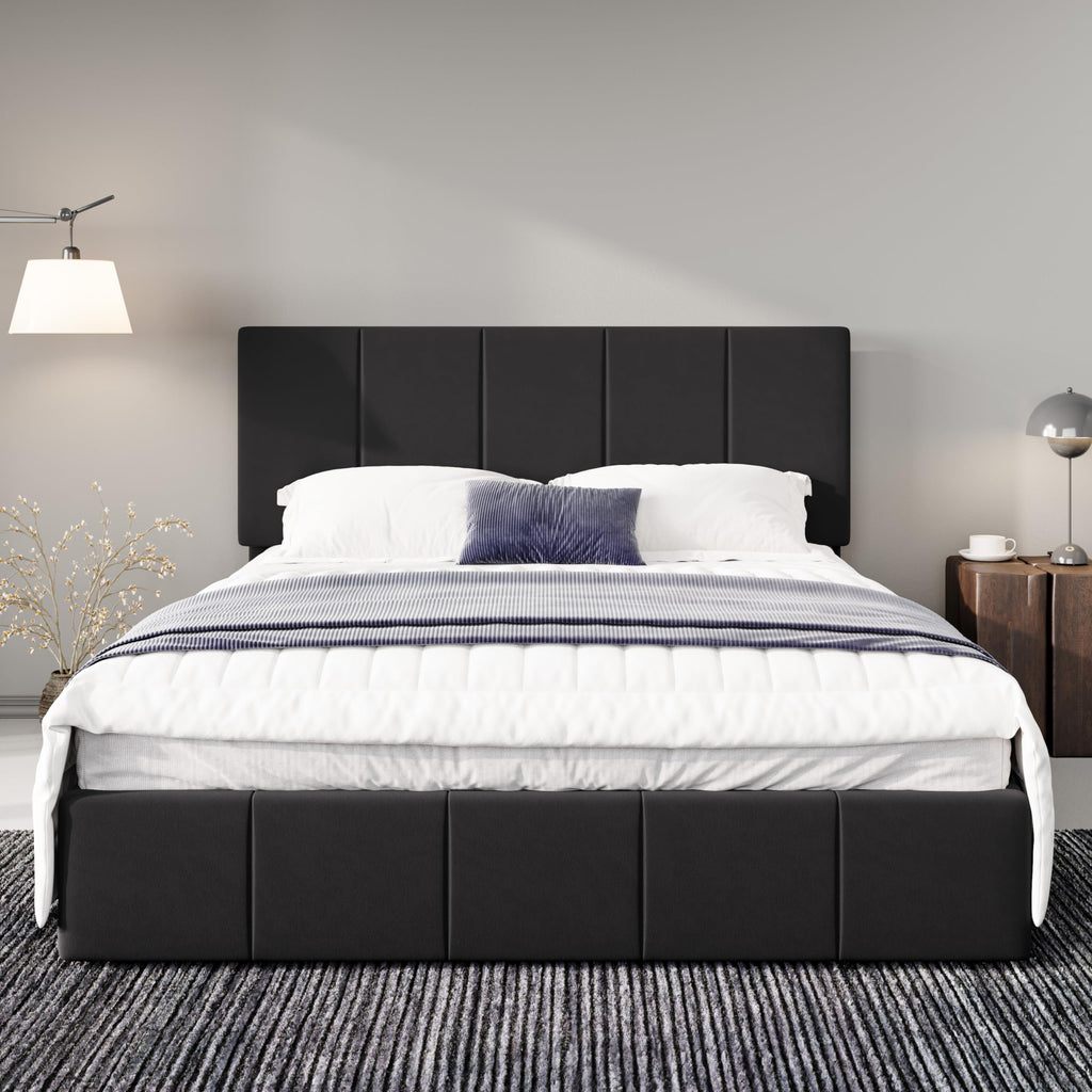 Queen Size Black Dutch Velvet Upholstered Platform Bed Frame R1768
