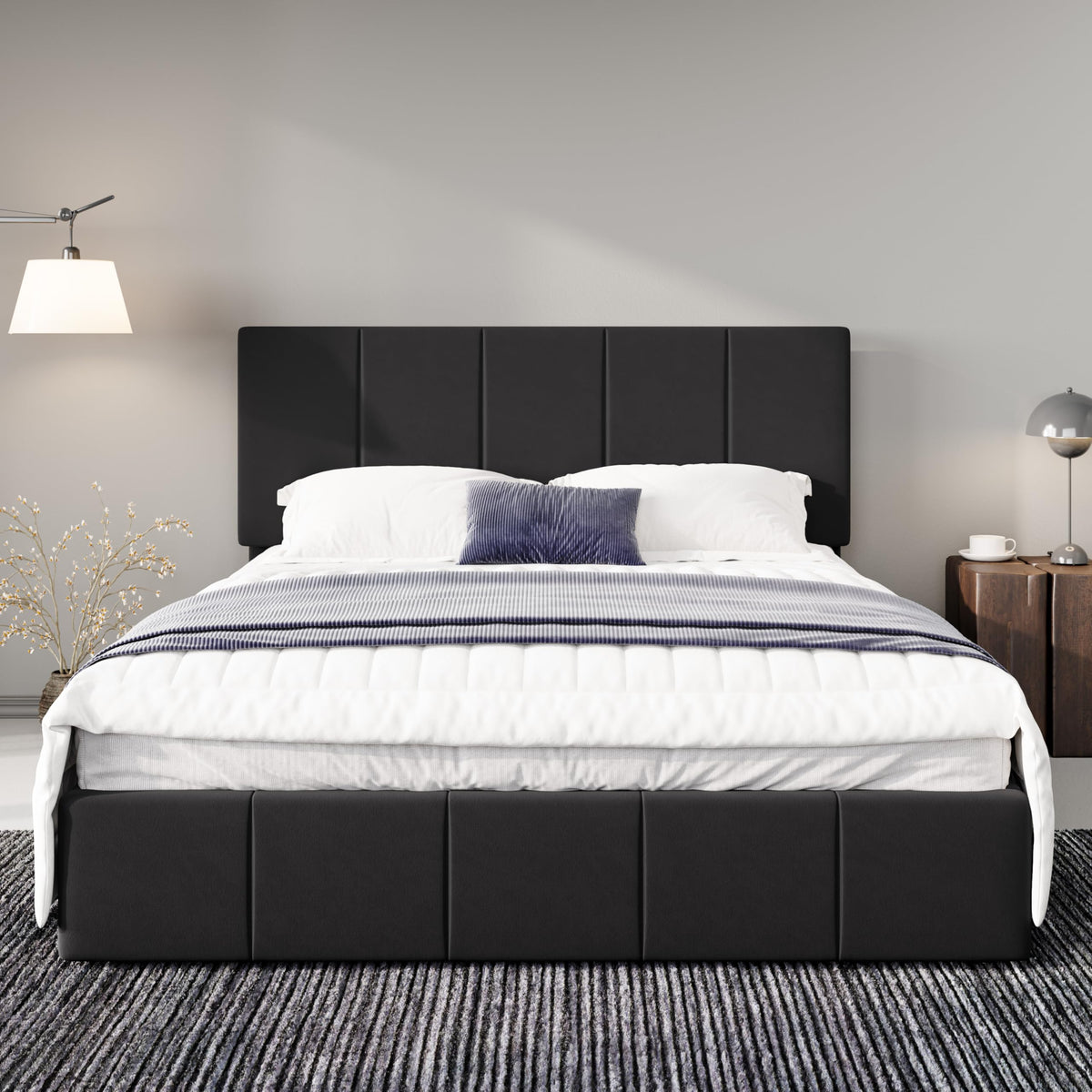 Queen Size Black Dutch Velvet Upholstered Platform Bed Frame R1768