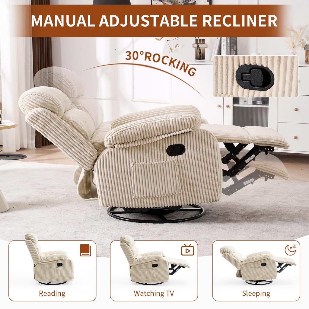Beige Velvet Rocking Recliner Chair with Side Pocket N402