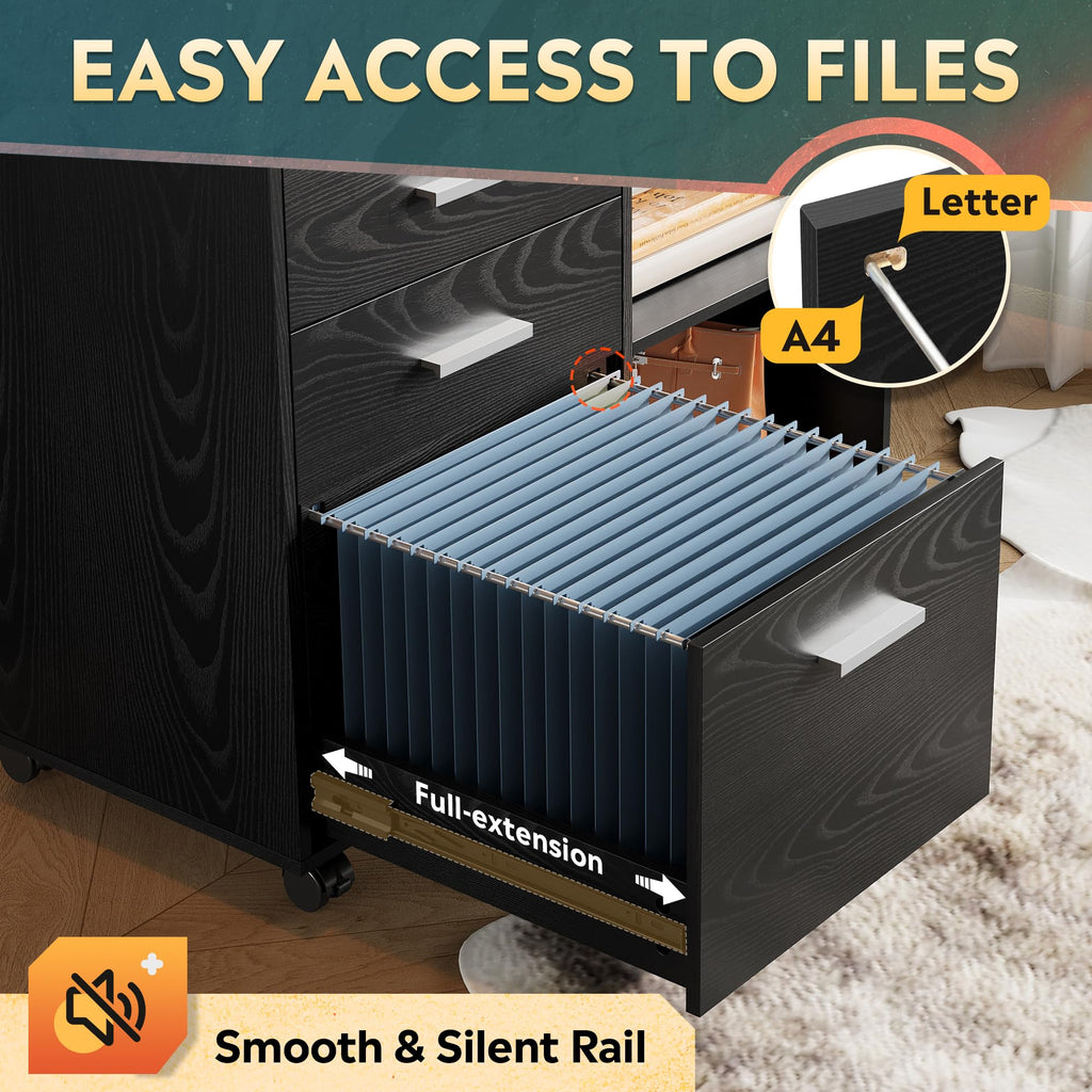 Wood 3 Drawer Black File Cabinet R266962