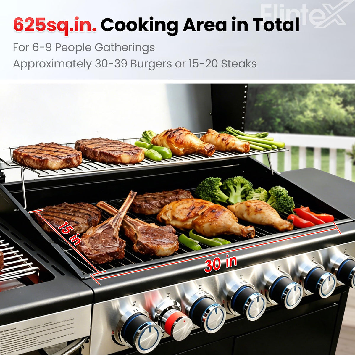 6-Burner Propane Gas Grill with Cast Iron Grates & Griddle, 54,600 BTU, Black K18745
