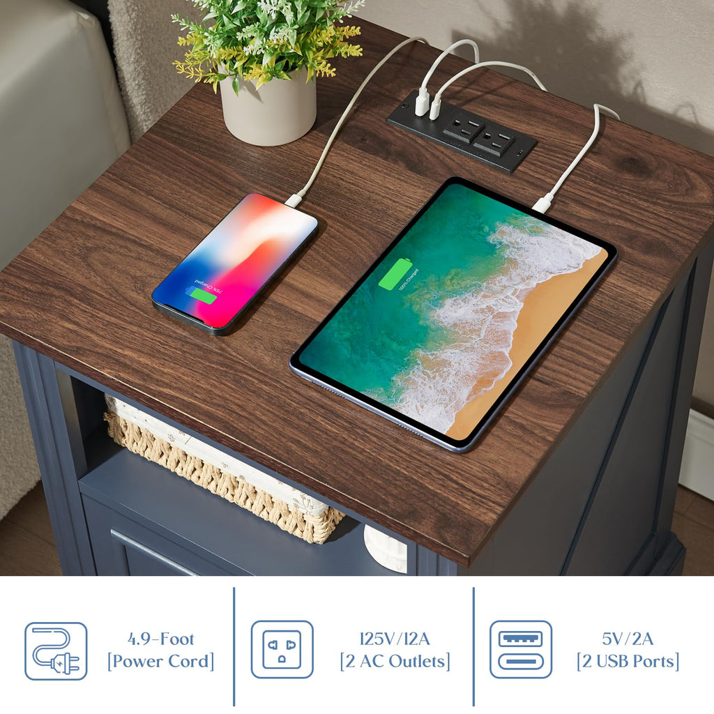 Blue 2 Drawer Nightstand with Charging Station M412