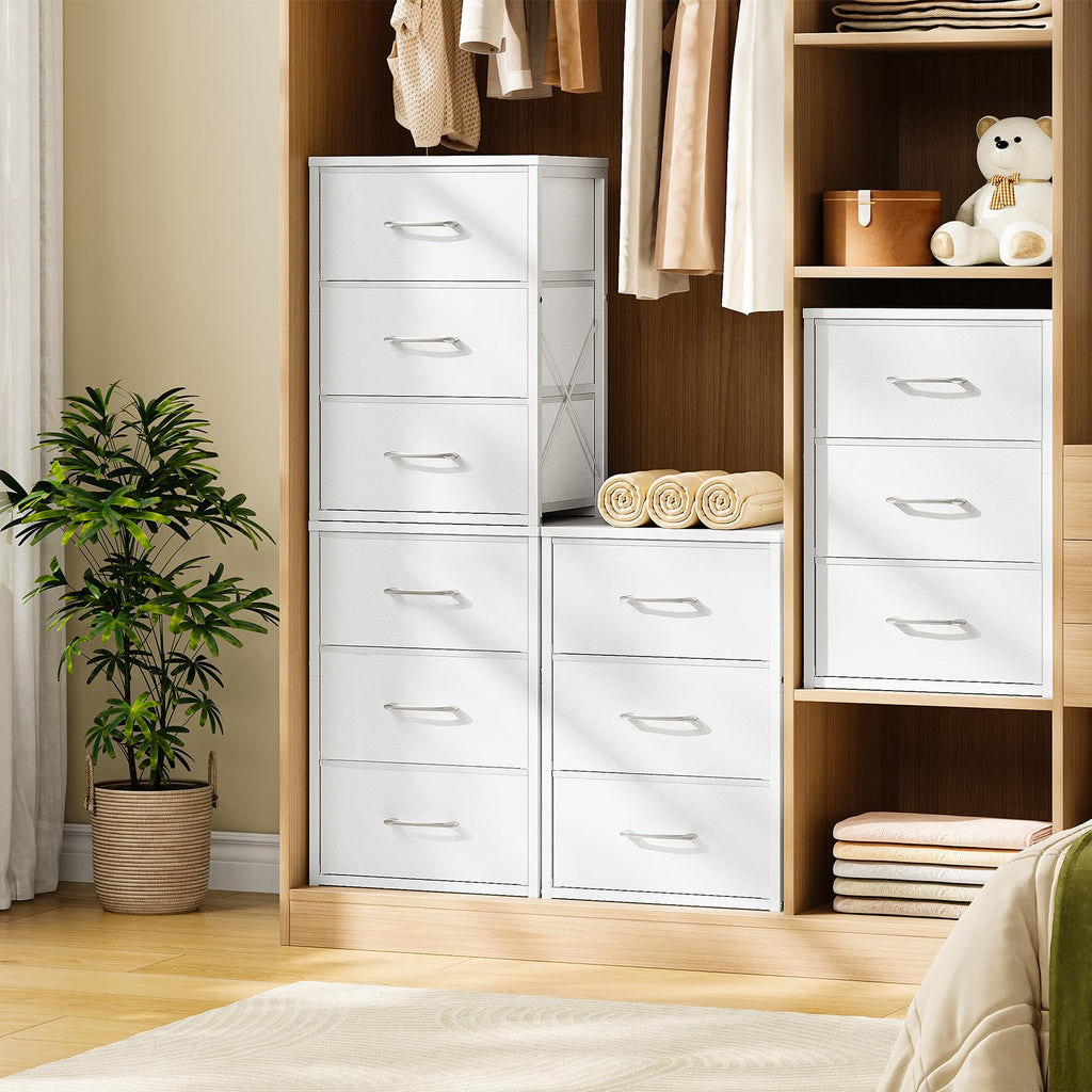 White 3 Drawer Fabric Storage Dresser with Wooden Top Z69269