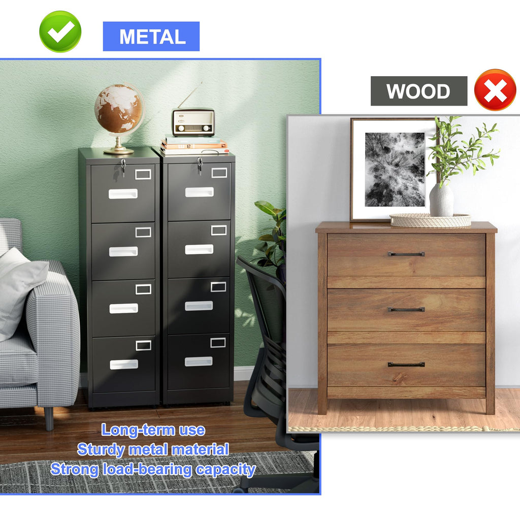 Black 4-Drawer Metal File Cabinet with Lock U329