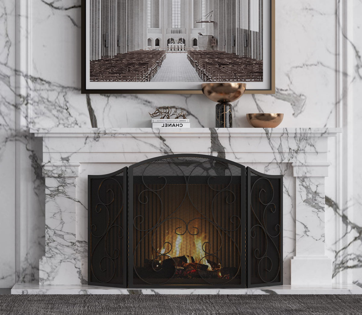 Wrought Iron Fireplace Screen 48×30 Inch K6618