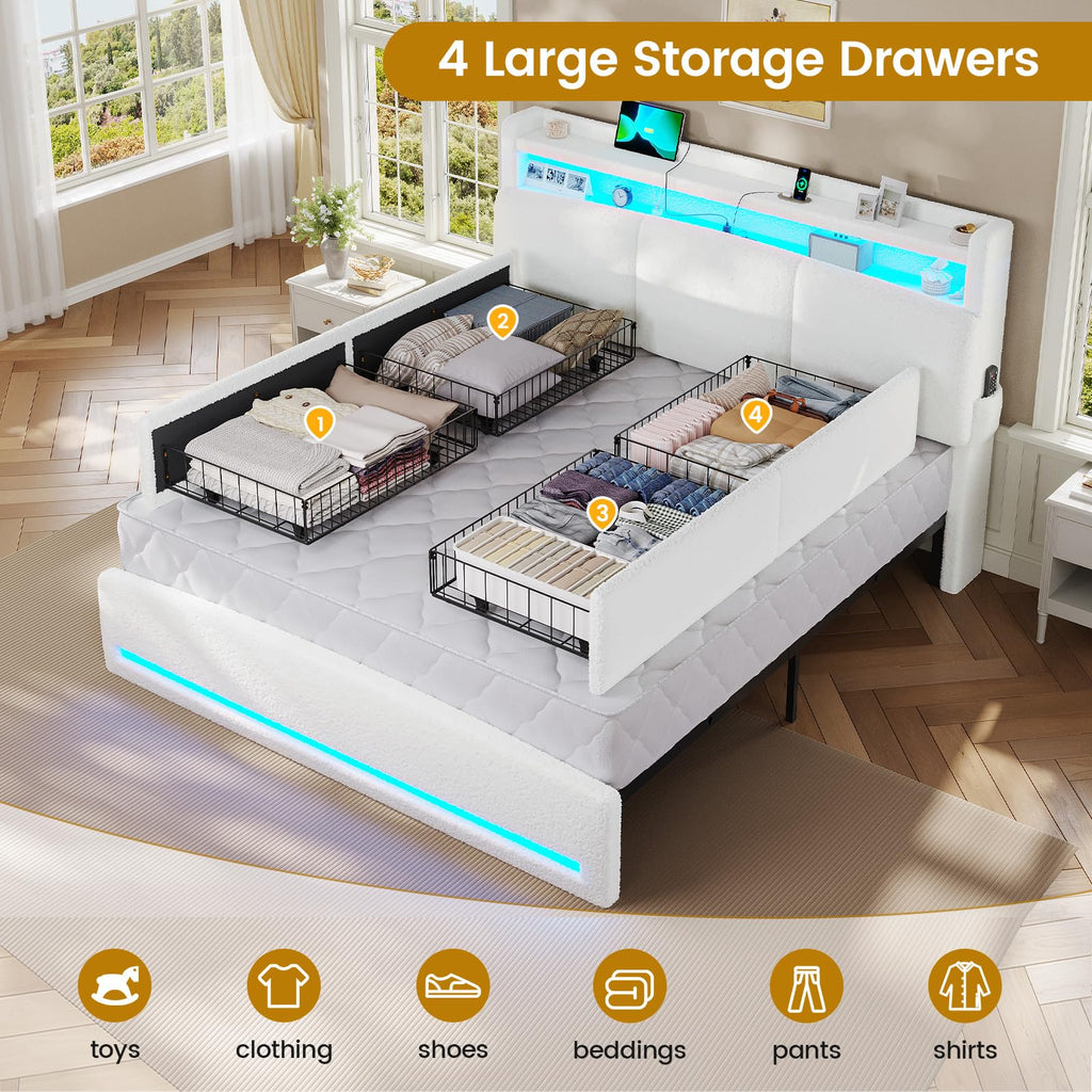 Full Bed Frame with Storage Headboard and Charging Station V309