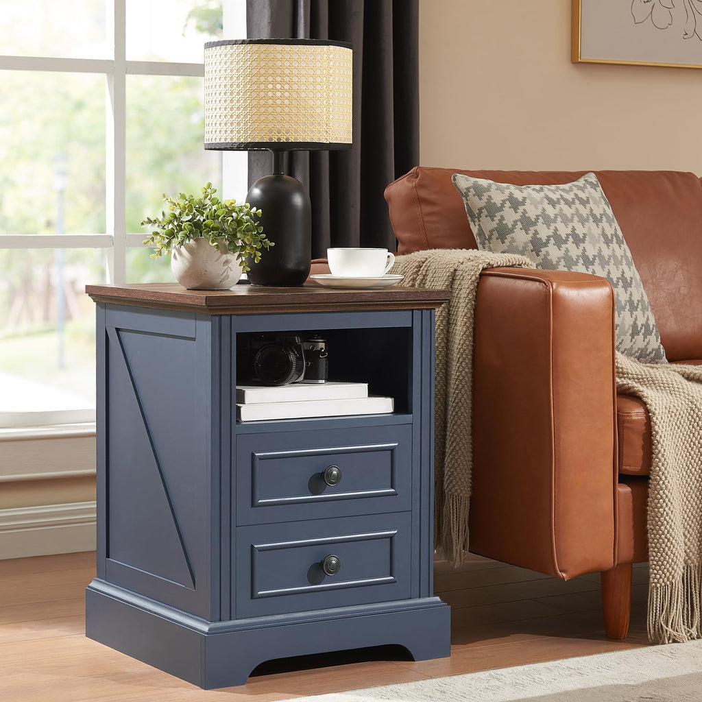 Blue 2 Drawer Nightstand with Charging Station M412