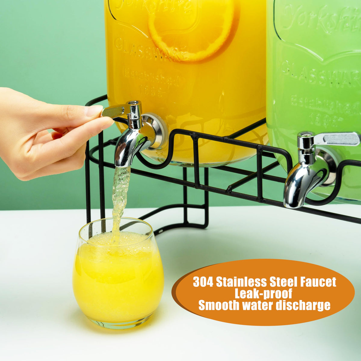 1 Gallon Glass Beverage Dispenser with Stand, Ice Cylinder and Stainless Steel Spigot, 2 Pack G94256