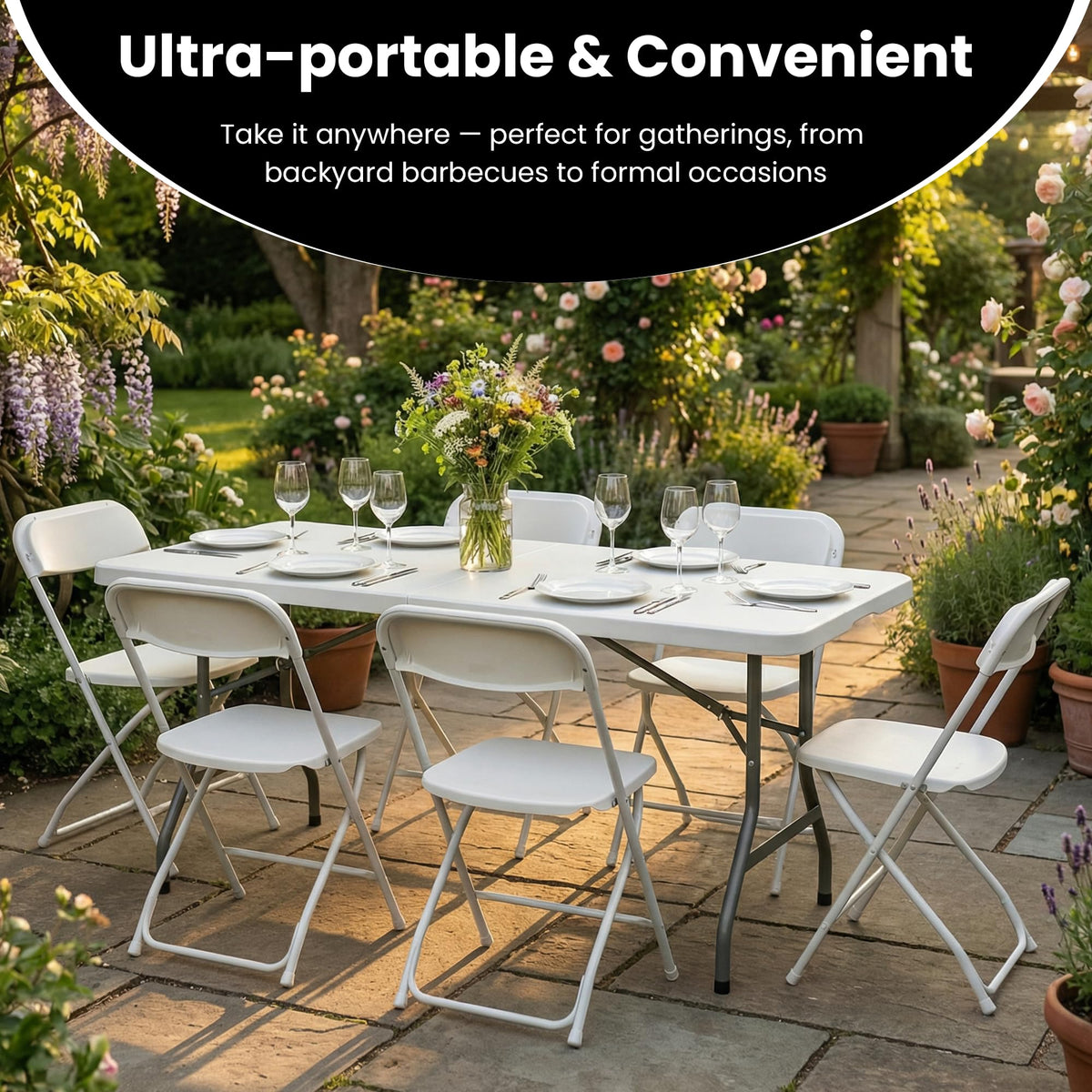 6 Foot Foldable Table with Handle & Steel Legs P178537