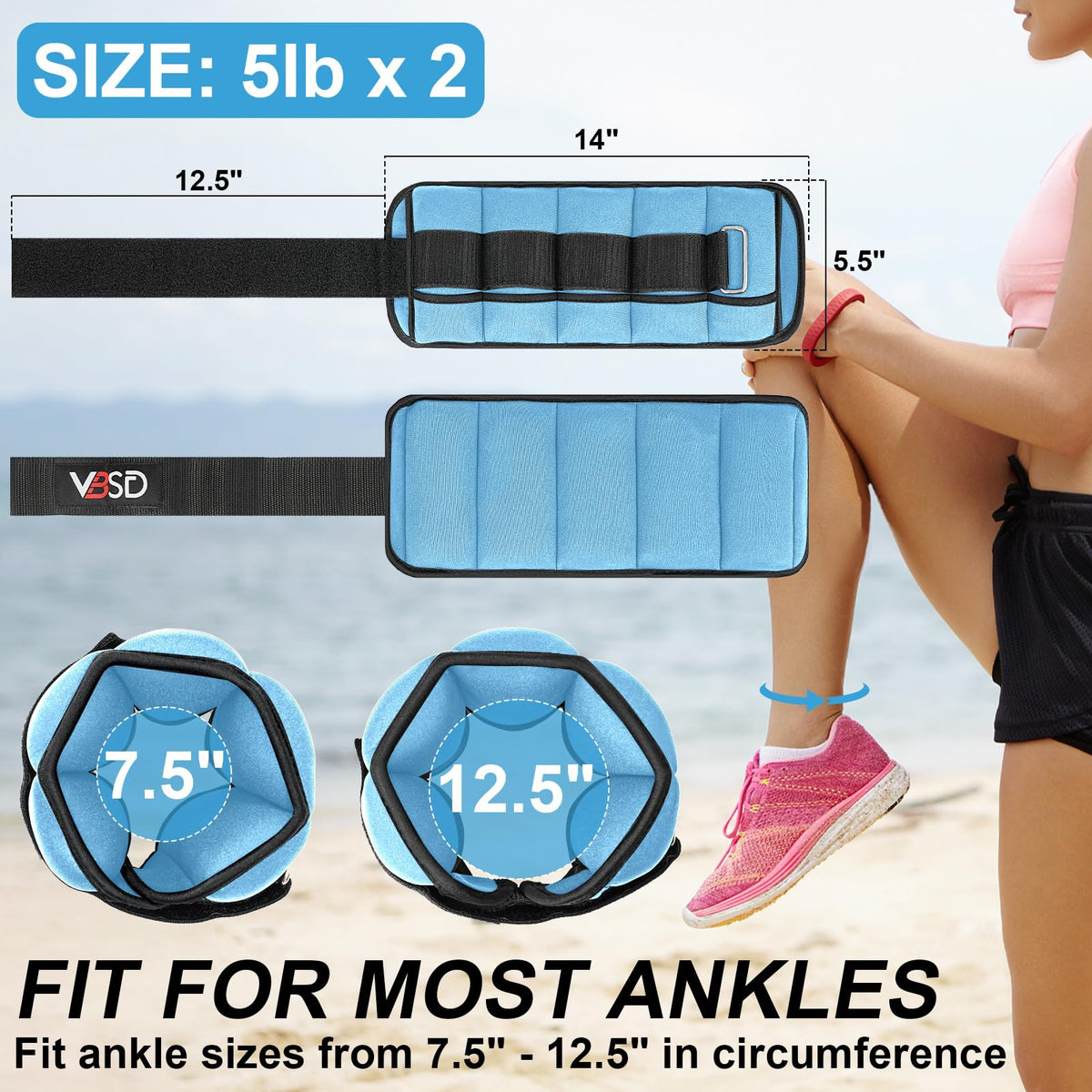 Adjustable Ankle Weights 10lb 1 Pair Blue Z27185