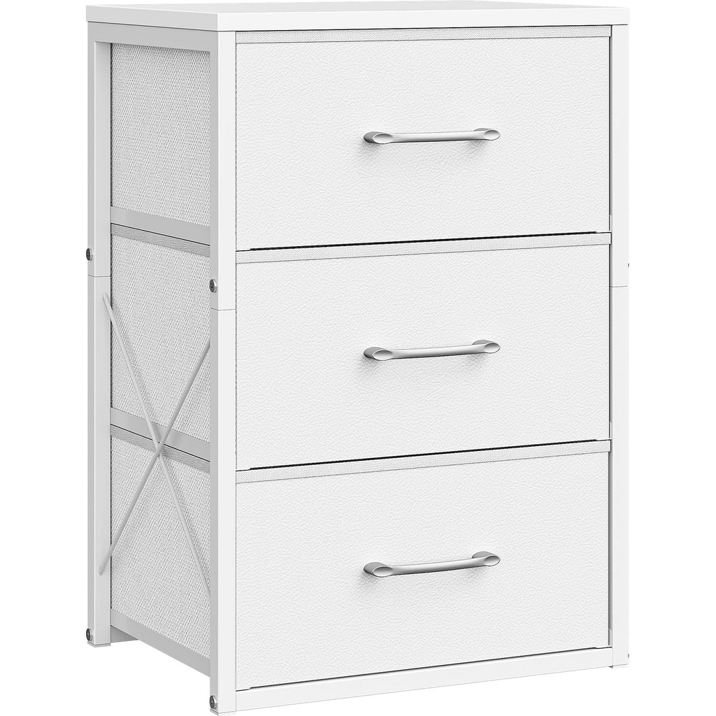 White 3 Drawer Fabric Storage Dresser with Wooden Top Z69269
