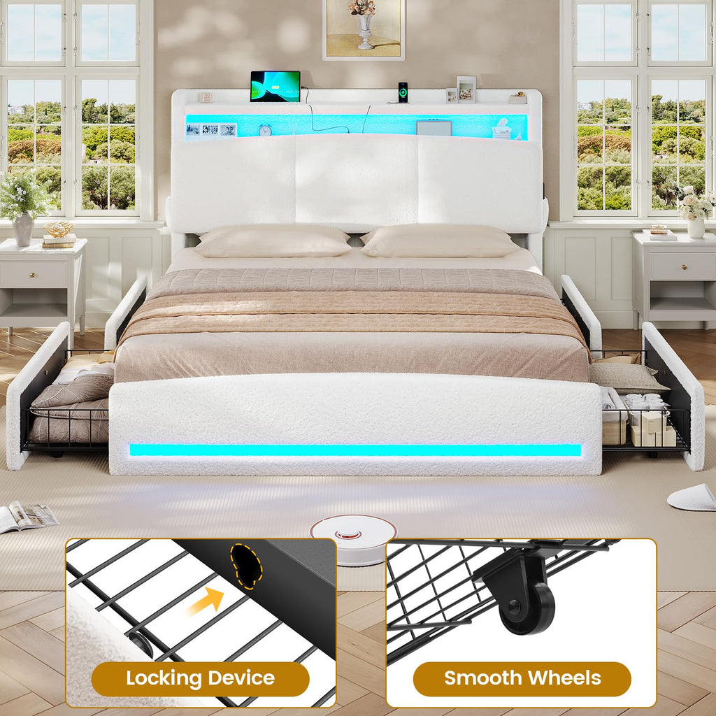 Full Bed Frame with Storage Headboard and Charging Station V309