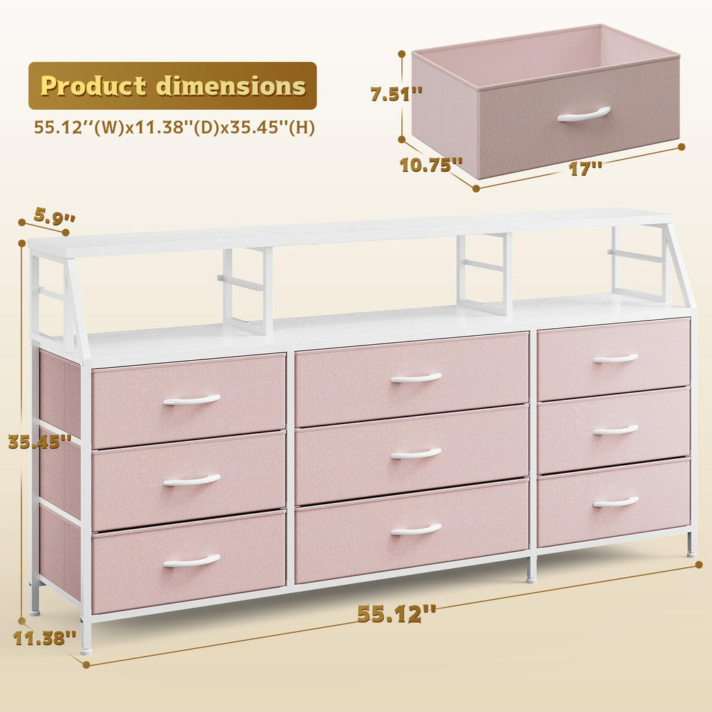 Pink 9 Fabric Drawer Dresser Q6131