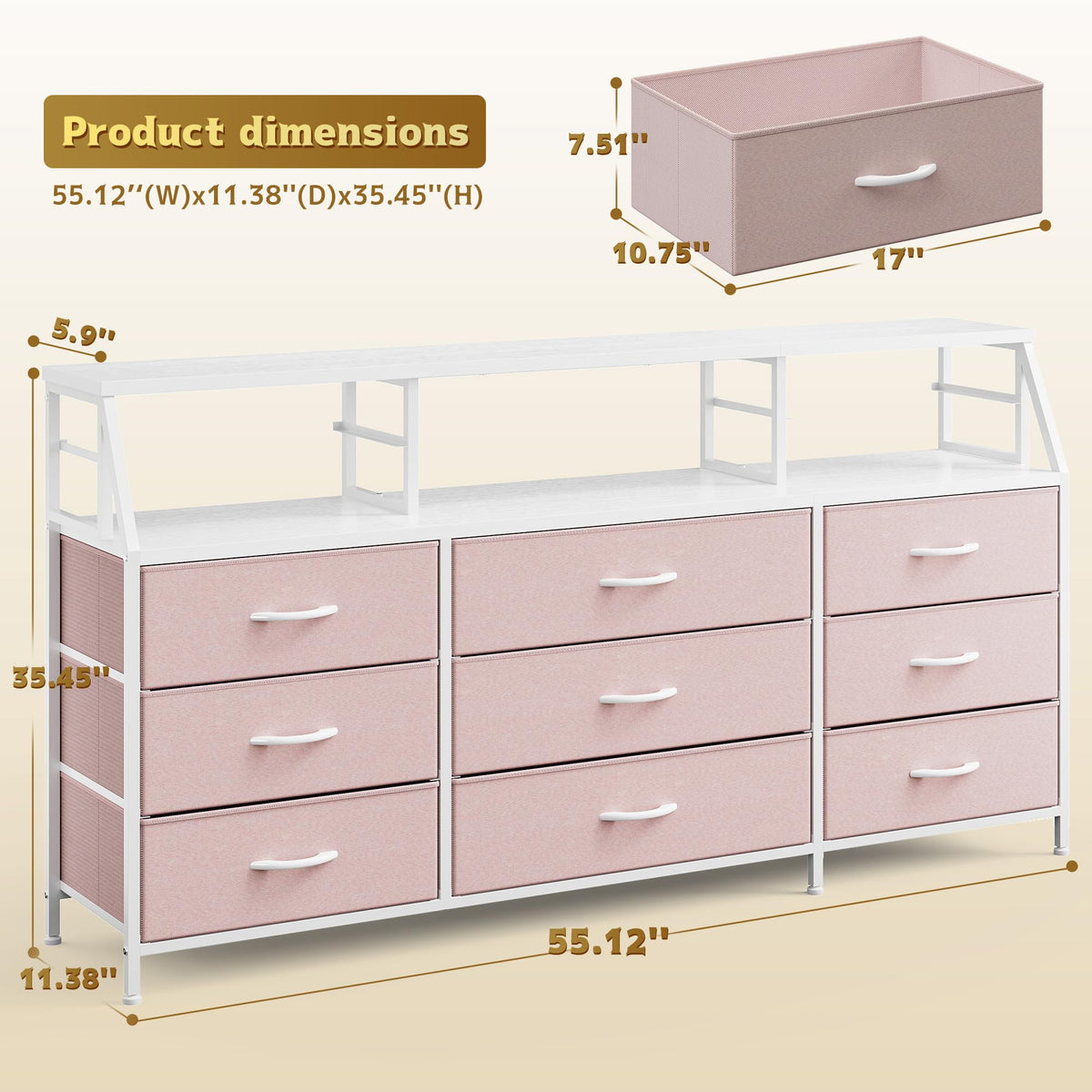 Pink 9 Fabric Drawer Dresser Q6131
