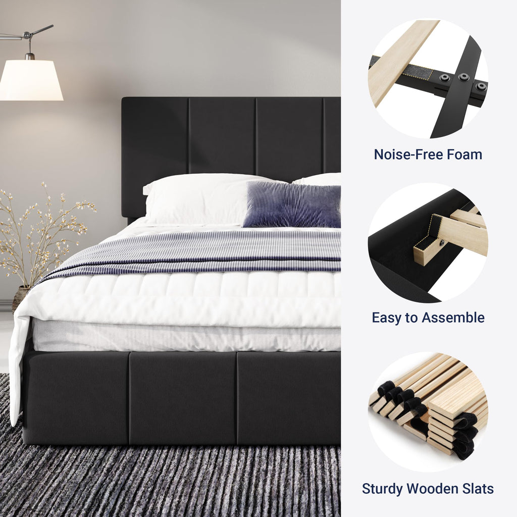 Queen Size Black Dutch Velvet Upholstered Platform Bed Frame R1768