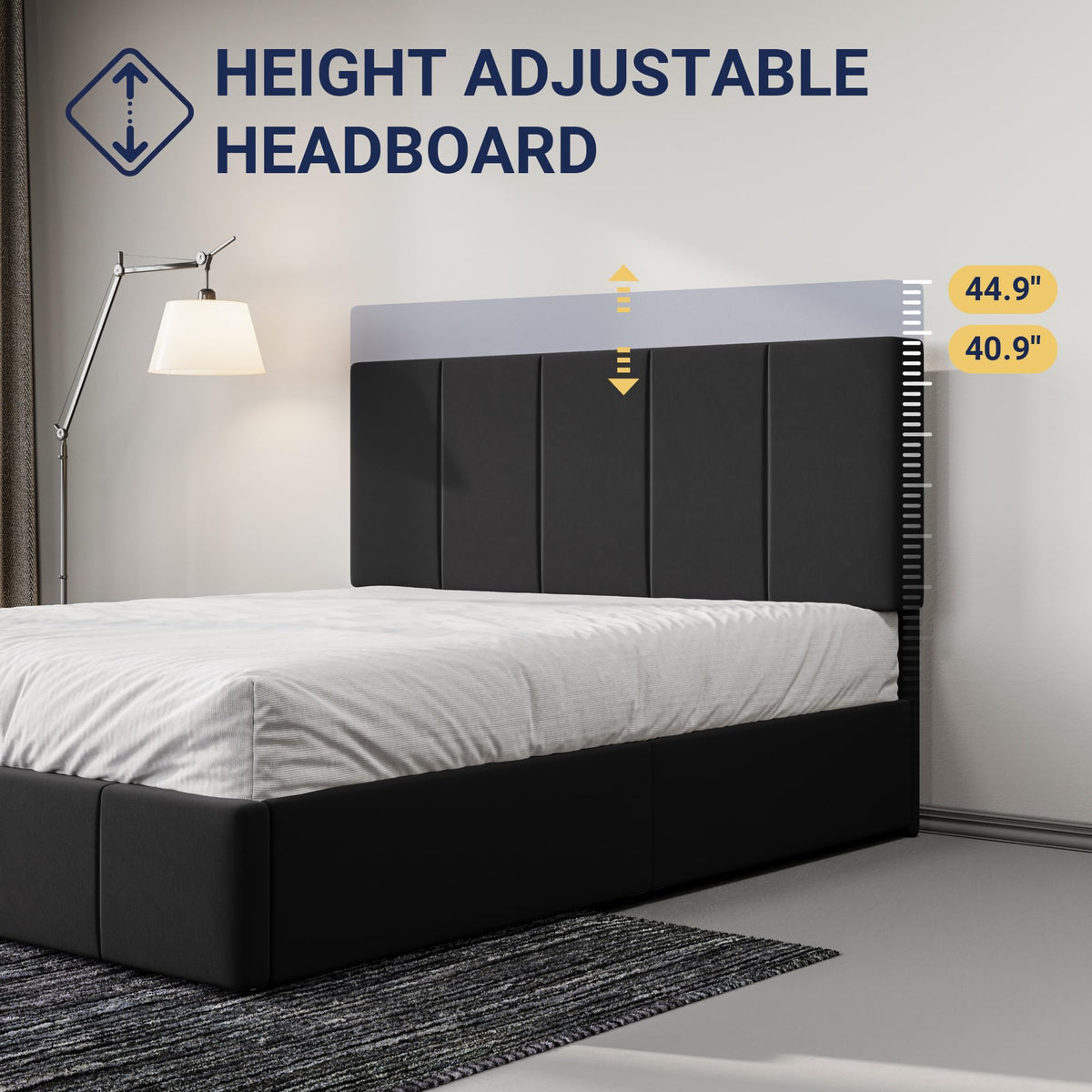 Queen Size Black Dutch Velvet Upholstered Platform Bed Frame R1768