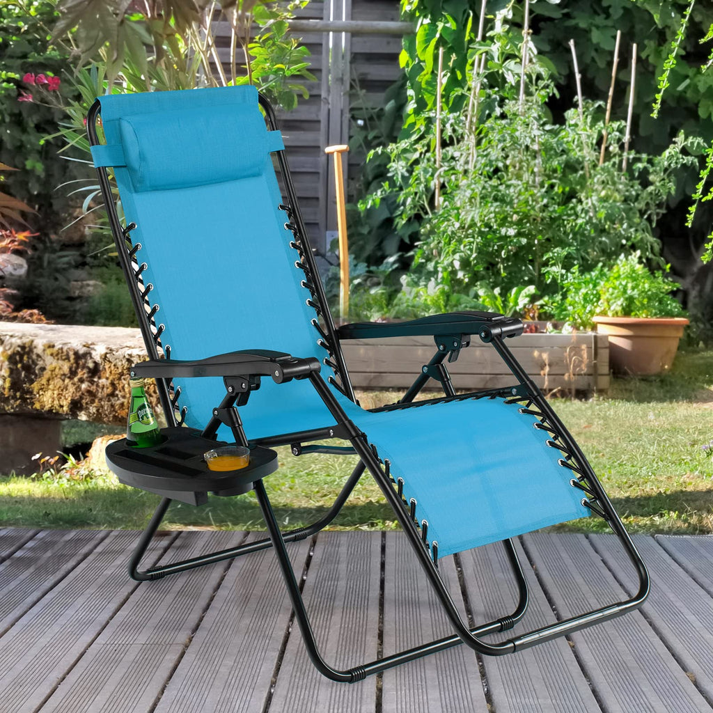 Blue Folding Reclining Lounge Chair with Side Tray O697