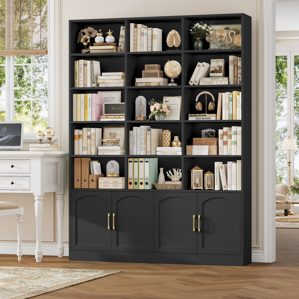 82.3" Triple Wide Bookshelf with 4 Doors, Black N24152