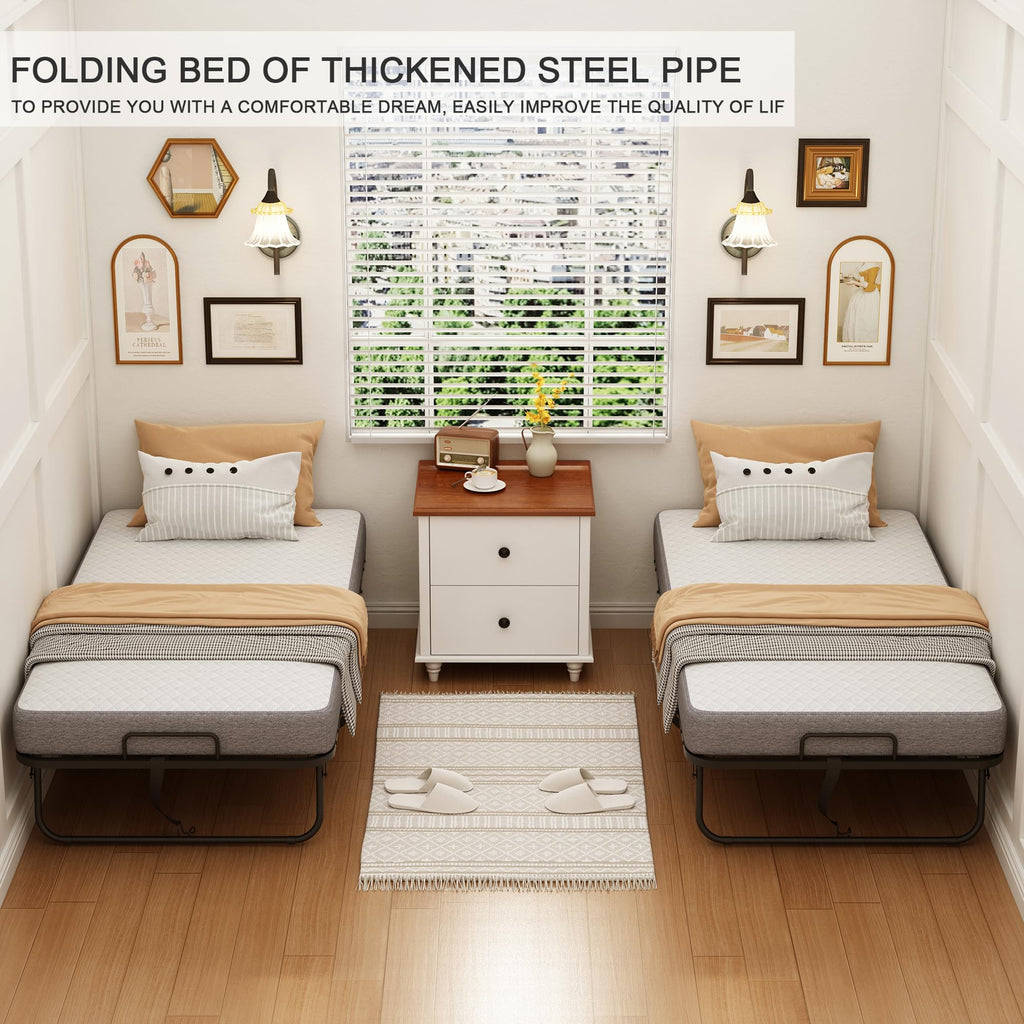 Folding Bed with 5" Memory Foam Mattress Twin Size Metal Frame G863126
