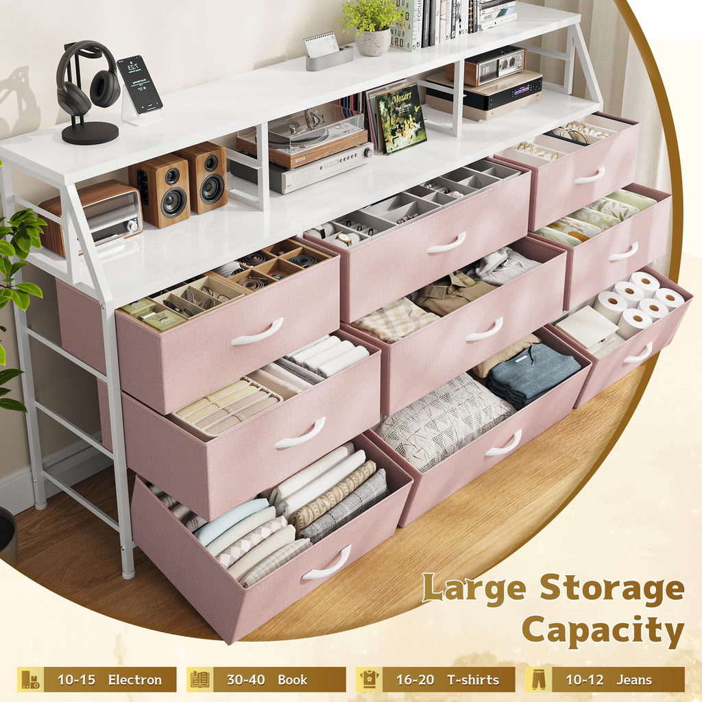 Pink 9 Fabric Drawer Dresser Q6131