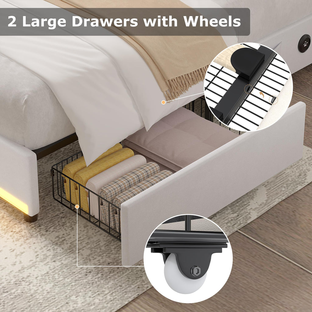 Full Size Upholstered Platform Bed Frame with Storage Drawers S535