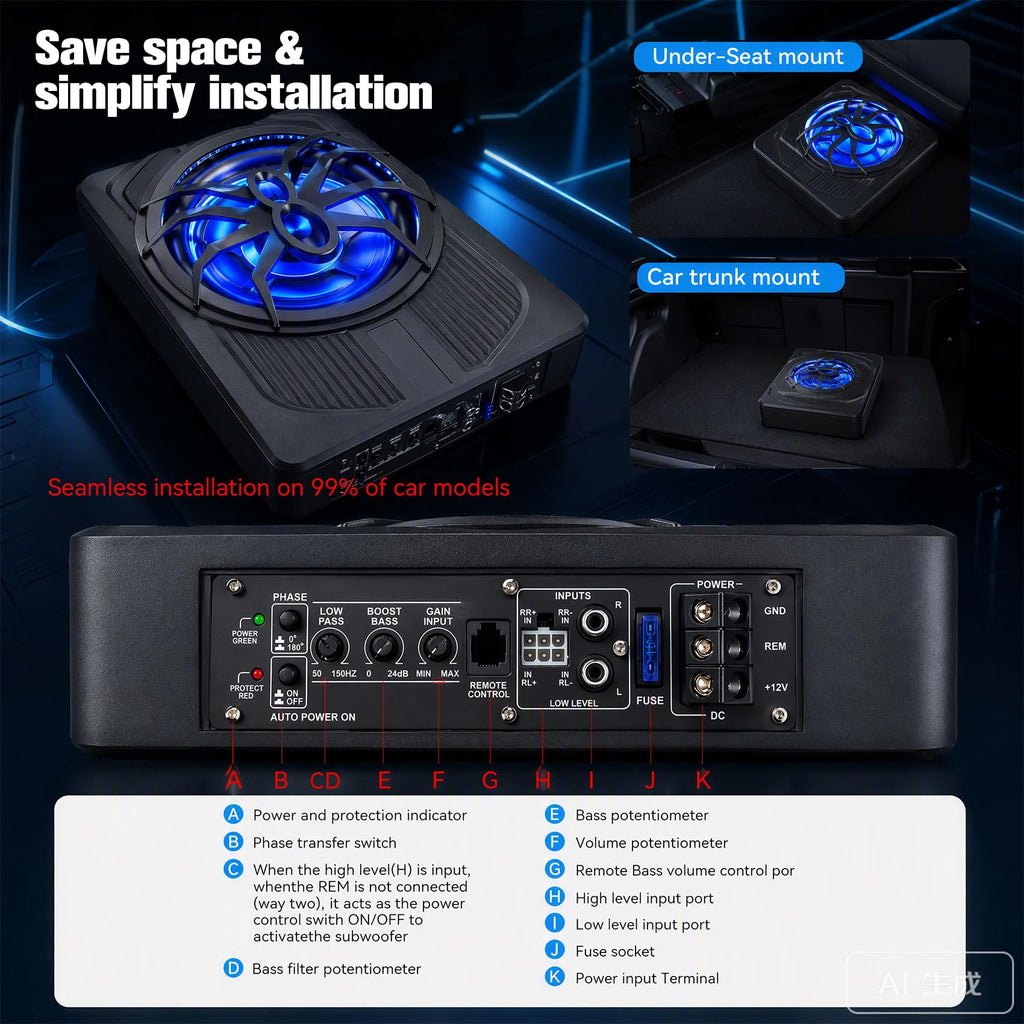 800W Under Seat Subwoofer with Amp Z952