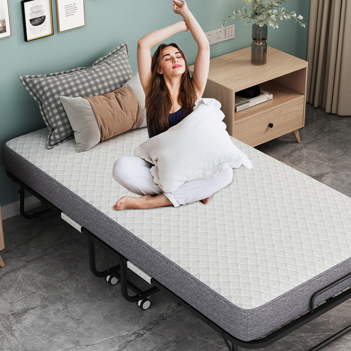 Folding Bed with 5" Memory Foam Mattress Twin Size Metal Frame G863126