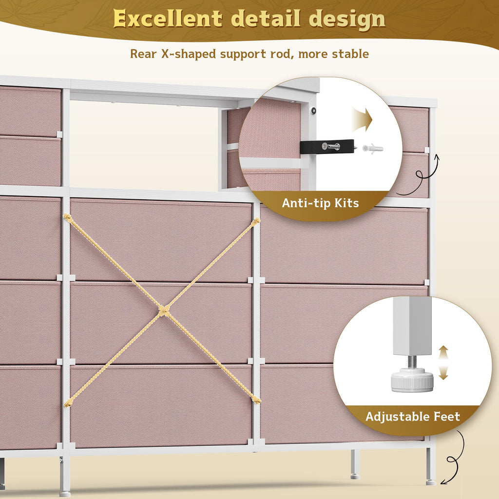 Pink 9 Fabric Drawer Dresser Q6131