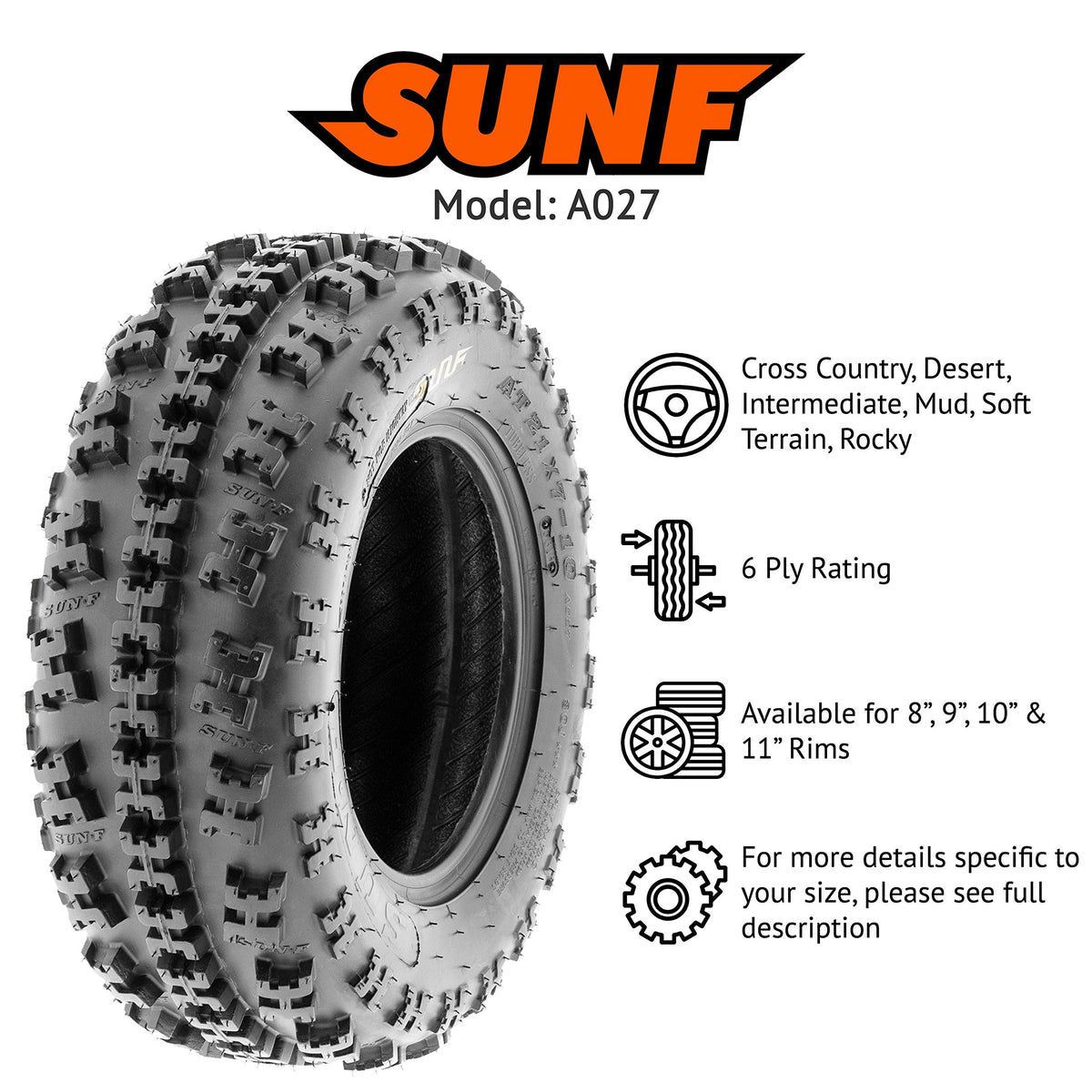 2 ATV Tires 19x7-8 Knobby 6 PR J75893