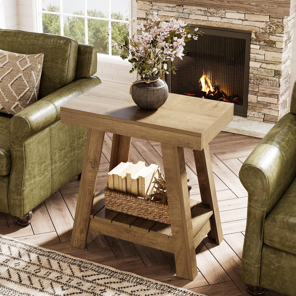 2-Tier Wooden End Table with Storage E21541