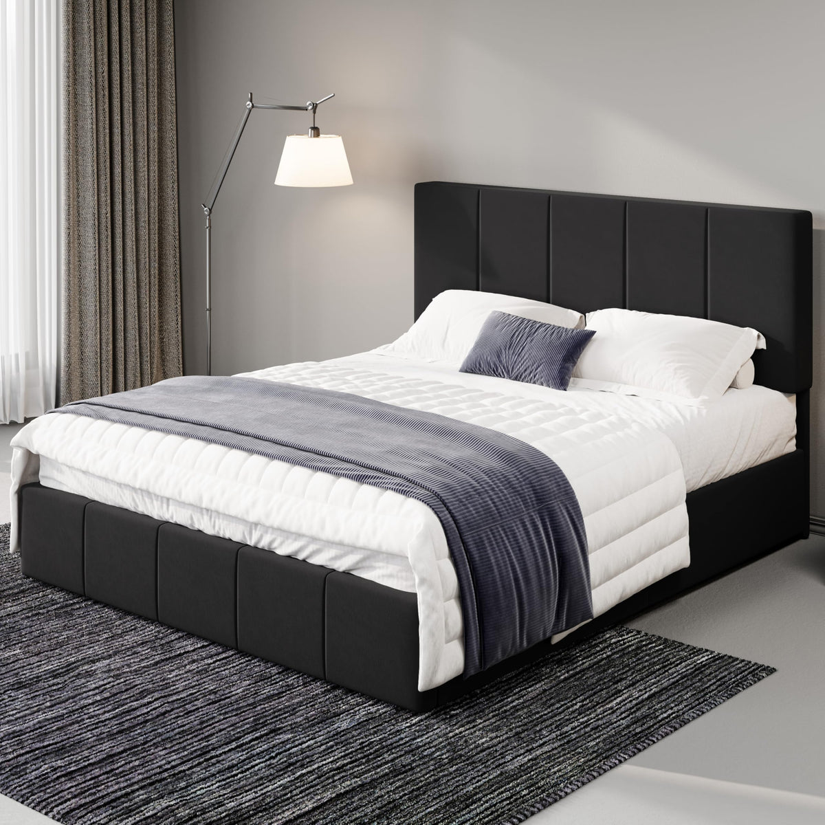 Queen Size Black Dutch Velvet Upholstered Platform Bed Frame R1768