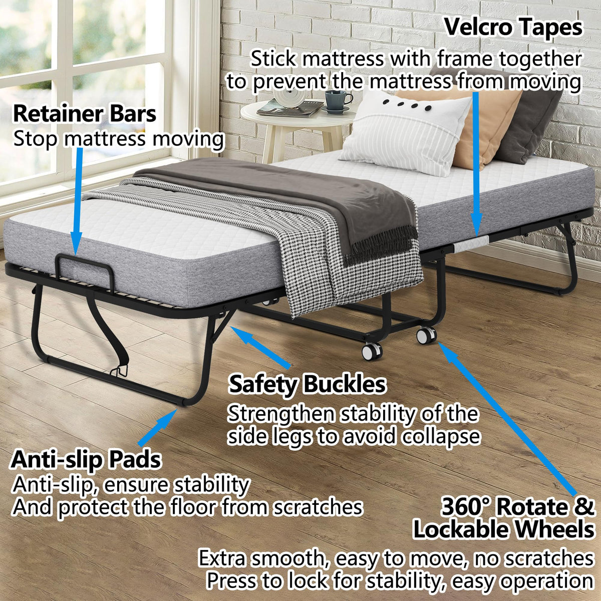 Folding Bed with 5" Memory Foam Mattress Twin Size Metal Frame G863126