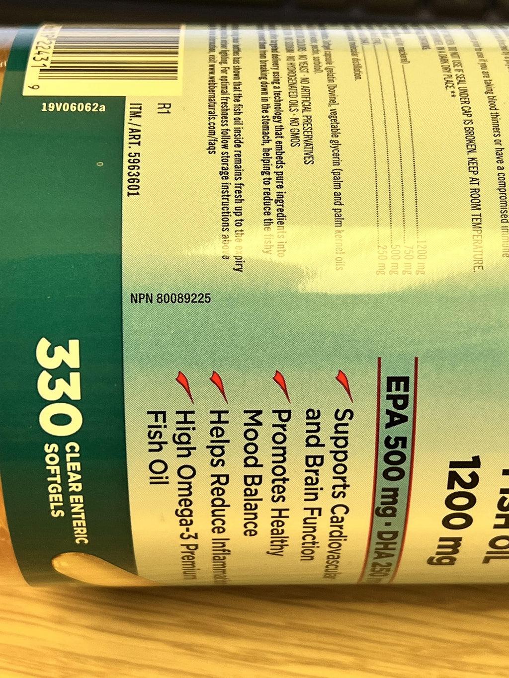 Omega-3 Fish Oil 1000mg 300 Softgels N15103